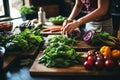 Unrecognizable woman cooking healthy food in kitchen for dieting concept and healthy lifestyle