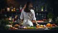 Unrecognizable woman cooking healthy food in kitchen, promoting dieting and healthy lifestyle