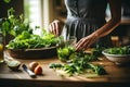 Unrecognizable woman cooking healthy food in kitchenDieting and healthy lifestyle concept.