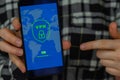 Unrecognizable woman holding Mobile phone App screen of VPN creation Internet protocols for protection private network