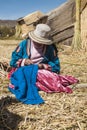 Unrecognizable woman in national costume of Indian Uros Royalty Free Stock Photo