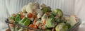 Unrecognizable woman showing Frozen mixed vegetables homemade. Harvesting concept. Stocking up vegetables for winter Royalty Free Stock Photo