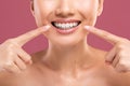 Unrecognizable woman smiling, showing her perfect white teeth Royalty Free Stock Photo