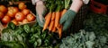 Unrecognized chef harvesting organic vegetables on a lush farm for fresh culinary delights