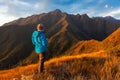 Unrecognized people using a celular smartphone in a mountain landscape Royalty Free Stock Photo