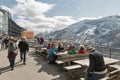 People visit observation platform of Grossglockner Pasterze Glacier in Austria. Royalty Free Stock Photo