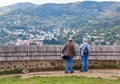 Tourists admire the view from Calvary in Banska Stiavnica, Slovakia.