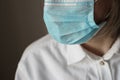 Unrecognizible woman in protective medical face mask. Protection from Coronavirus, covid-19
