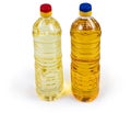 Unrefined cold-pressed and refined sunflower oil in two bottles