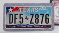 Taken off register car licence plate from state Texas in United States of America.