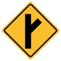 Unregulated intersection with an adjacent road icon. Y junction on right sign. U.S. three way junction symbol. Junction ahead