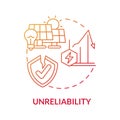 Unreliability red gradient concept icon