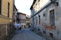 Unrenovated buildings in the old town street, Bielsko-Biala, Poland