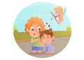 Unrequited, One Sided Love, Cute couple flirting, cupid helping. Sticky girl. Concept Vector Illustration