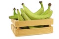 Unripe baking bananas plantain bananas in a wooden crate