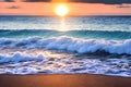 sunrise beach sun on the horizon rocks and waves generated by ai Royalty Free Stock Photo