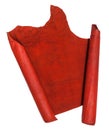 Unrolled scroll from red suede isolated Royalty Free Stock Photo