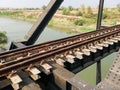 Unsafe and dangerous railroad crossing river Royalty Free Stock Photo