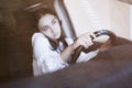 Unsafe driving. Talking on the Phone While Driving Royalty Free Stock Photo