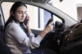 Unsafe driving. Talking on the Phone While Driving Royalty Free Stock Photo