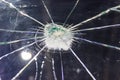 Unsafety and danger of car - broken glass cracks