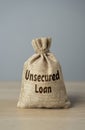 Unsecured loan money bag. Money borrowed without needing to provide collateral. Quick and convenient, but interest rates can be