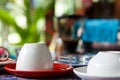 Unsed coffee cup in cafe Royalty Free Stock Photo