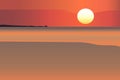 unset on the beach. sunset view with orange sea, clouds in orange red sky,