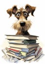 The Unsettling Scholar: A Dog Sitting on Top of Pile of Books wi