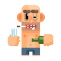 Unshaved Alcoholic With Rotten Teeth, Revolting Homeless Person, Dreg Of Society, Pixelated Simplified Male Vagabond