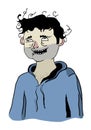 Unshaven drunk man in hoodie. Vector illustration