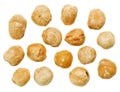 Unshelled hazel nuts isolated on white