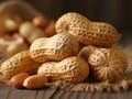 unshelled peanuts on wooden background