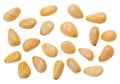 Unshelled pine nuts, food background