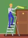 Unskilled Worker on Ladder Vector Illustration Royalty Free Stock Photo