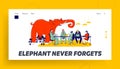 Unsolved and Avoided Problems Landing Page Template. Huge Red Elephant Trumpet in Modern Office with Business People