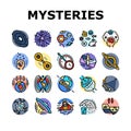 unsolved mysteries question icons set vector