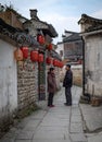 The unspecific people travel inside this village. Hongcun ancient village is one of the Unesco world heritage of China Royalty Free Stock Photo