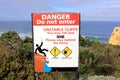 Unstable cliffs danger sign