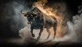 The Unstoppable Force, An Angry Raging Bull with Smoke and Dust, Generative AI