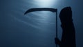 Unstoppable Grim Reaper carrying sharp scythe to punish evil-doers, horror film