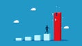 Unstoppable growth. man standing and looking at steadily growing bar graph