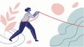 Untangling challenges: person pulls knotted rope. vector design Generative AI Royalty Free Stock Photo