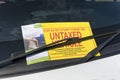 An Untaxed Vehicle notice on the windscreen of a vehicle Royalty Free Stock Photo