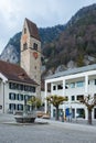 Interlaken, Switzerland - April 19th 2021: Historic city centre of Unterseen