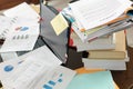 Untidy and cluttered desk Royalty Free Stock Photo