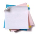 Untidy pile various colors sticky post notes isolated on white background