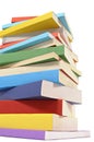 Untidy book stack heap isolated white background vertical Royalty Free Stock Photo