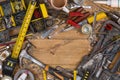 Untidy Workbench - Old Tools - Space for Text Royalty Free Stock Photo