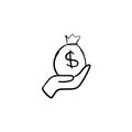Hand hold sack of money doodle